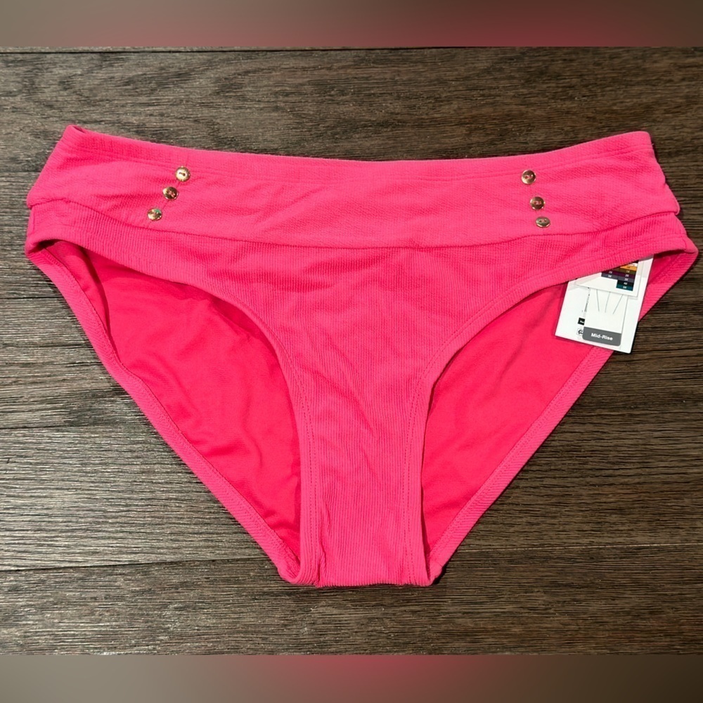 Time and Tru Pink Swim Surf Beach Bikini Bottoms High Waist Sz 1X, NWT